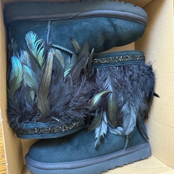 Women’s Black Feather Trim Winter Boots - Picture 7 of 7